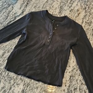 SKIMS Black Long Sleeve Henley Top